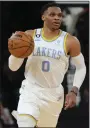  ?? AP PHOTO/ FRANK FRANKLIN II, FILE ?? Los Angeles Lakers’ Russell Westbrook brings the ball up during the second half of the team’s NBA basketball game against the New York Knicks on Jan. 31, 2023, in New York.