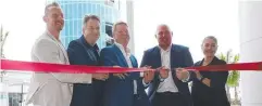  ??  ?? IT’S OPEN: Crystalbro­ok area general manager Joel Gordon, hotels group director Geoff York, CEO Mark Davie, Member for Mulgrave Curtis Pitt and group director of HR Laura Stehr cut the ribbon.