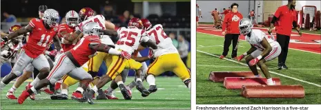  ?? DAVID JABLONSKI / STAFF 2017 MARCUS HARTMAN / STAFF ?? Fifth-year senior defensive tackle Robert Landers from Wayne has 48 tackles, including 17.5 for loss and two sacks, in 38 career games. Freshman defensive end Zach Harrison is a five-star prospect who enrolled early and impressed the coaching staff this spring.