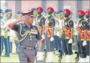  ?? ARVIND YADAV/ HT ?? Chief of the Army Staff General Manoj Pande during the guard of honour ceremony, in New Delhi on Sunday