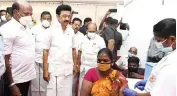  ?? ?? CM Stalin at vaccinatio­n camp in Nandivaram on Saturday