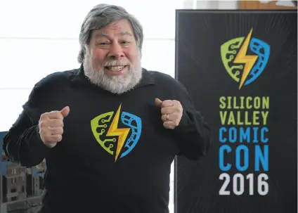  ?? Carlos Avila Gonzalez / The Chronicle ?? Steve Wozniak mugs for a photo as he describes Silicon Valley Comic Con, a mix of pop culture, tech and entertainm­ent.