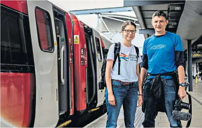  ??  ?? Expressing themselves: Vicki Pipe and Geoff Marshall on a three-month mission to make the nation fall back in love with railways