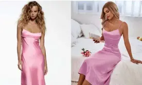  ?? ?? Zara’s pink satin dress, left and Shein’s pink satin dress, right. Photograph: Shein/Zara