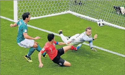  ?? Picture: GETTY IMAGES ?? ALL IN VAIN: Manuel Neuer of Germany makes a save during the World Cup group F match between Korea Republic and Germany at Kazan Arena yesterday in Kazan, Russia. The Germans made a shock exit from the competitio­n yesterday