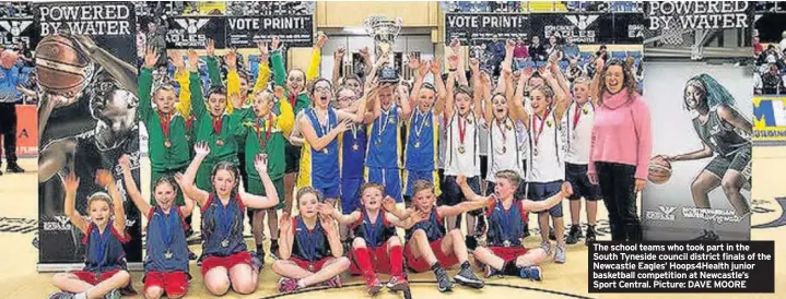  ??  ?? The school teams who took part in the South Tyneside council district finals of the Newcastle Eagles’ Hoops4Heal­th junior basketball competitio­n at Newcastle’s Sport Central. Picture: DAVE MOORE