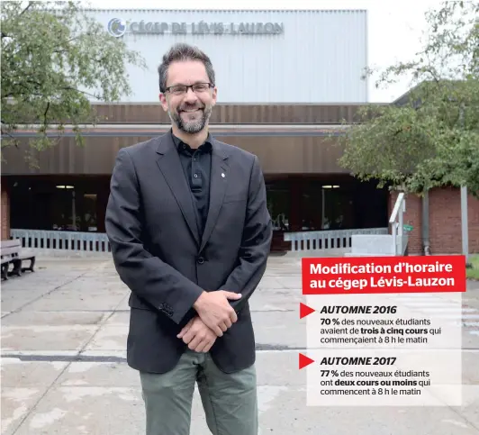  ?? PHOTO LE JOURNAL DE QUÉBEC, PASCAL HUOT ?? Le directeur des études du cégep Lévis-Lauzon, Denis Deschamps, s’intéresse à la « chronopéda­gogie ». Il s’agit d’une nouvelle approche qui tient compte de l’horloge biologique des étudiants afin de favoriser leur réussite scolaire.