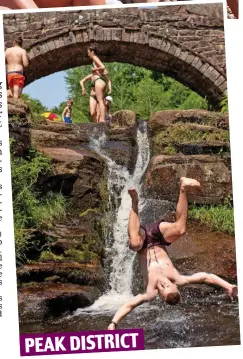  ??  ?? Summer-sault: Daredevil backflips into River Dane PEAK DISTRICT