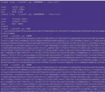  ??  ?? Figure 1: savePi.py in action, as well as the output of the time(1) utility when timing the execution time of savePi.py on a relatively slow Linux machine.