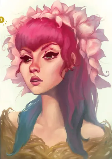  ??  ?? 1 Rosalinde “With this piece, I applied a gradient early in the process of painting her and really appreciate the harmonisin­g colours from it. With her ivy shawl and crown of flowers, I can confidentl­y say that Rosalinde is a big fan of nature.”