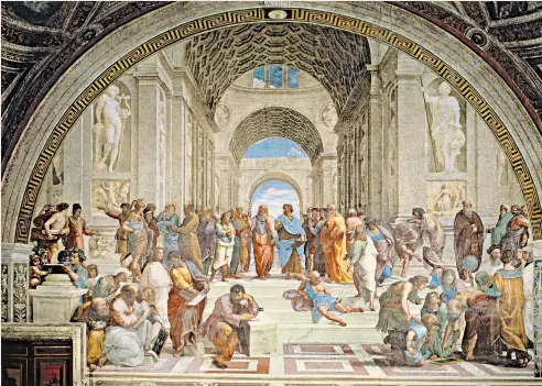  ??  ?? School of thought: in The School of Athens, Raphael put his friends’ faces on to Ancient Greek figures