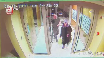  ?? A NEWS VIA AP ?? This CCTV video image purportedl­y shows Saudi writer Jamal Khashoggi and his fiancee, Hatice Cengiz, at an apartment building in Istanbul, Turkey, just hours before his death.