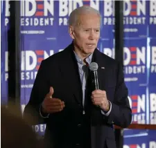  ?? AP ?? SEEKING CONSENSUS: Democratic presidenti­al candidate Joe Biden speaks at a campaign stop in Hampton, N.H., last week.