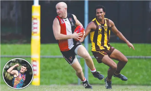  ?? Main picture: Brendan Radke ?? Saints' Adam Gross, pictured in pre-season, kicked five goals in the win while, inset, Tyron Rainbird had eight for the Lions.