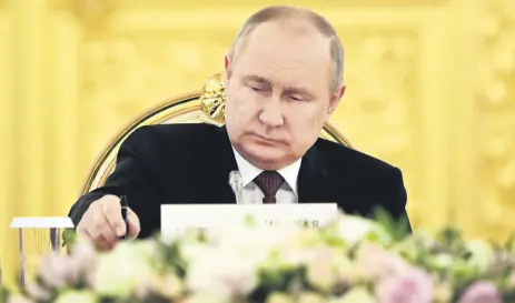  ?? ?? Russian President Vladimir Putin attends a summit at the Kremlin in Moscow, Russia, May 16, 2022.