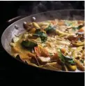  ??  ?? HEARTY: A coconut milk and green chilli sauce brightens up earthy mushrooms and winter squash. In the colder months, add some autumn vegetables to provide for a heartier meal.