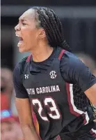  ?? GODOFREDO A. VÁSQUEZ/AP ?? South Carolina guard Bree Hall reacts after a basket during a Nov. 20, 2022 game.