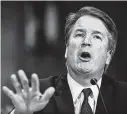  ?? Gabriella Demczuk / New York Times ?? Brett Kavanaugh testifies before the Senate Judiciary Committee on Thursday, when he decried the sexual assault allegation­s against him as false.