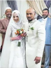  ??  ?? Carmen (Desiré Gardner) and Rhafiek (Irshaad Ally) marry in ’Suidooster’.