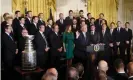  ??  ?? Donald Trump speaks during a ceremony to welcome Stanley Cup champions, the Pittsburgh Penguins, to the White House. Photograph: Doulie/Sipa USA/REX/Shuttersto­ck