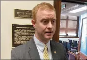  ?? (AP/Becky Bohrer) ?? Alaska state Rep. David Eastman speaks with reporters Wednesday in Juneau, Alaska, after the House voted to censure him.