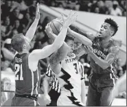  ?? AP/MARK WALLHEISER ?? Iowa State’s Matt Thomas (left) and Monte Morris put pressure on Illinois’ Khalid Lewis during the first half of Saturday’s game during the Emerald Coast Classic in Niceville, Fla.