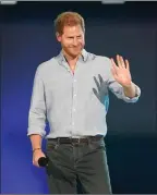  ?? The Associated Press ?? Prince Harry, Duke of Sussex, speaks at Vax Live: The Concert to Reunite the World on May 2 at SoFi Stadium in Inglewood, Calif.