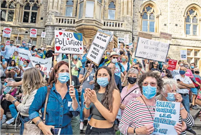  ??  ?? Low Traffic Neighbourh­oods have proved unpopular in many areas: Ealing residents marched to the London borough’s town hall last September to protest against the introducti­on of an LTN scheme