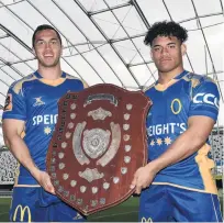  ?? PHOTO: GREGOR RICHARDSON ?? Centre of attention . . . Otago centres Matt Whaanga (Taieri) (left) and Giovanni Leituala (University) will battle each other in the club final today.