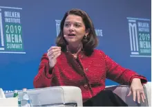  ?? Antonie Robertson / The National ?? Solveig Nicklos at a panel discussion at the Milken Institute 2019 Mena Summit in Abu Dhabi