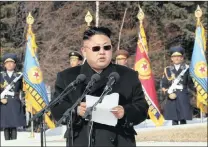  ??  ?? North Korean leader Kim Jong Un addresses units of the Korean People’s Army.