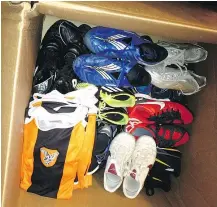  ??  ?? Gently-used soccer gear has been packed and will be shipped to the African nation of Ghana, courtesy of North Vancouverb­ased charity Football for Brazil.