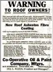  ??  ?? An ad in the Dec. 1, 1918, Arkansas Gazette warns building owners to slather the roof with asbestos paint at once to avoid dire consequenc­es.