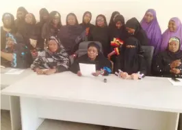  ?? PHOTO Yahaya Ibrahim ?? Borno women appealing for the release of over 200 school girls abducted by suspected insurgents, in Maiduguri yesterday.
