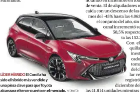  ?? NEOMOTOR ?? LÍDER HÍBRIDO El Corolla ha sido el híbrido más vendido y una pieza clave para que Toyota alcanzara el tercer puesto en el mercado.