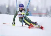  ??  ?? MARCO TROVATI/AP Mikaela Shiffrin of the US competes during the women's slalom at the alpine ski World Championsh­ips in Are, Sweden, on February 16, 2019.