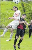  ?? FOTO: PRIVAT ?? Hier im Zweikampf Kehlens David Bernhard (helles Trikot) mit Oberzells Fabio Maucher. Das Spiel am 1. Mai endete 2:2.