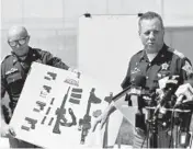 ?? TIMOTHY D. EASLEY/AP ?? Sheriff Dave Wedding speaks as a picture of weapons in the possession of Casey White and Vicky White is displayed on Tuesday in Evansville, Indiana.