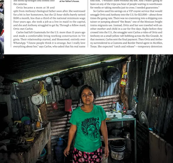  ??  ?? Guatemala has a long history of violence and poverty, making it the main source of immigrants at the U.S. border. Opposite from top: Morales, who faces a corruption probe; mothers carry portraits of their sons who were kidnapped and killed. Below: Ortiz at her father’s house.