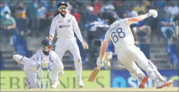  ?? BCCI ?? Rishabh Pant stumps Dan Lawrence off R Ashwin, the first England wicket to fall on Day 4 of the second Test in Chennai.