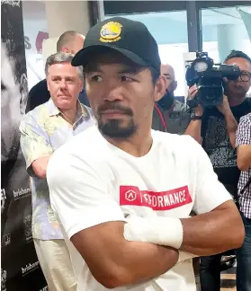  ?? AP FOTO ?? EIGHT-YEAR GAP. If Freddie Roach is right, Manny Pacquiao could have his first knockout win in eight years, twice the length of Horn’s career.