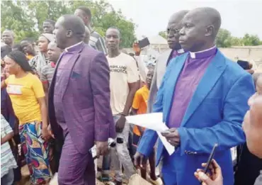  ?? PHOTO: Misbahu Bashir ?? Hundreds of Christians mostly youth alongside dozens of church leaders of various denominati­ons yesterday staged a peaceful protest over the demolition of the Ekkliziyan Yan’uwa a Nigeria (EYN), Church, otherwise called Church of Brethren in Maduganari, Maiduguri Borno State