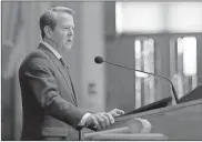  ?? House Media Services ?? Georgia Gov. Brian Kemp delivers his State of the State address to a joint session of the Georgia House and Senate on Jan. 25.