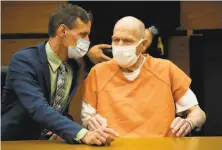  ?? Santiago Mejia / The Chronicle ?? Joseph DeAngelo (right) with public defender Joseph Cress during the first day of victim impact statements in court.