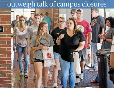  ?? [PHOTO PROVIDED BY JOHN PICKARD, NORTHERN OKLAHOMA COLLEGE] ?? Students attend orientatio­n before the fall 2017 semester at the Stillwater campus of Northern Oklahoma College. Some Oklahomans wonder whether there are too many public colleges and universiti­es around the state.