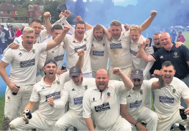  ??  ?? ●●Rochdale celebrate after triumphing in the 2017 JW Lees Wood Cup final against Crompton at Middleton. See pages 48 and 49