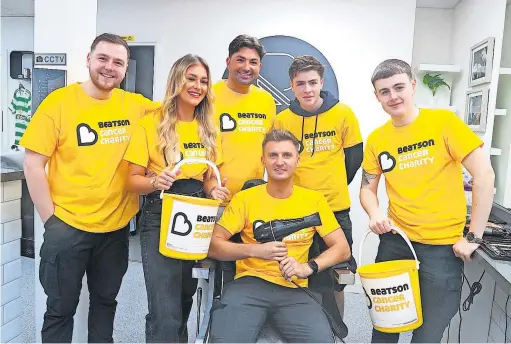  ?? ?? Mellow yellow The team from The Revival Room took on a marathon cutting session to raise money for Beatson Cancer Charity