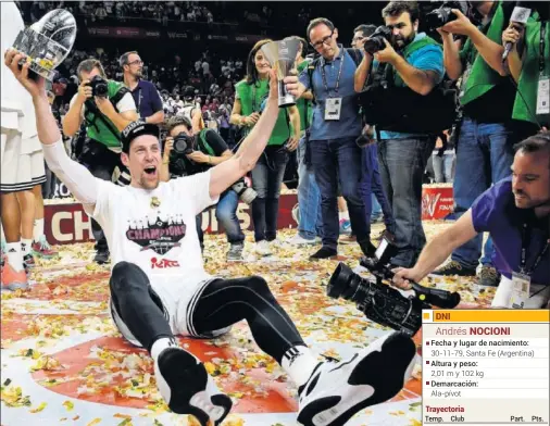  ??  ?? ÉXTASIS. Nocioni cumplió un sueño en el Palacio: campeón de la Euroliga y MVP de la Final Four.
