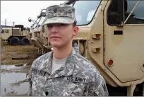  ?? Associated Press ?? Vermont National Guard Spc. Skylar Anderson, the first female in the Army to qualify as a combat engineer, poses Dec. 3 at Camp Johnson in Colchester, Vt. Anderson said she didn’t know when she started the training course to become a combat engineer...