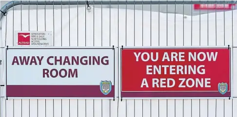  ??  ?? COVID PROTOCOLS: The temporary set-up in place at Gayfield for Arbroath’s game with Queen of the South.